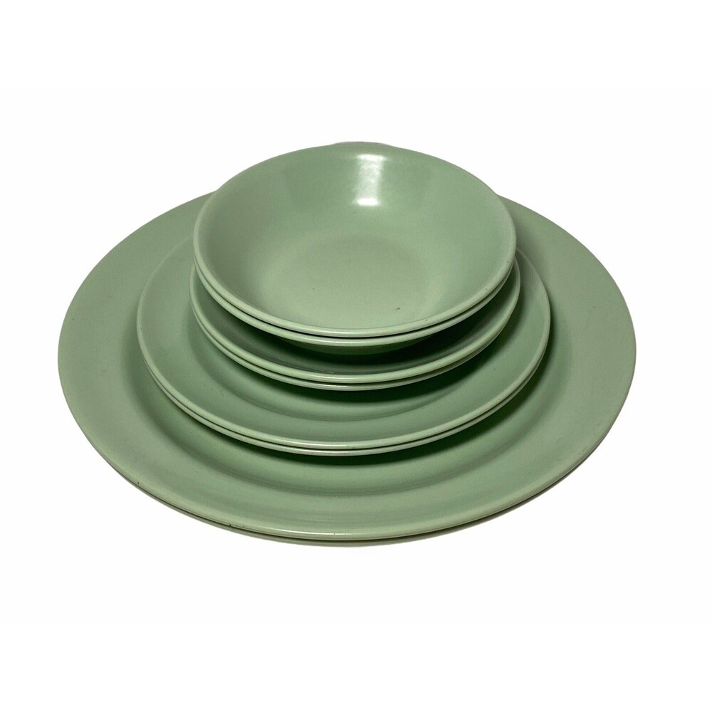Vintage Mallo-Ware Cool Mint Green Melamine Melmac Dishes Plates Saucers Bowls